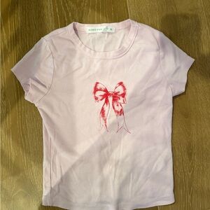 Altar’d State Bow Graphic Baby Tee Pink Size XS